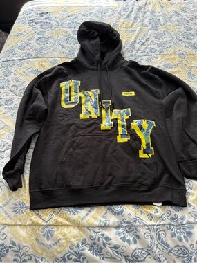 Market Studios Men's Black Crewneck Hoodie with Yellow & Blue 'UNITY' Graphic